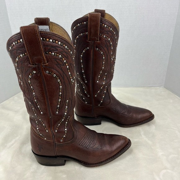 Frye Billy Studded Leather Cowboy Boots Women's Western Festival Brown Sz 6B - Picture 6 of 16